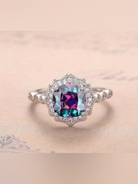 ❤️$9 Each Or Bundle 4/$20 Mystic Topaz Halo Silver Ring Alexandrite
